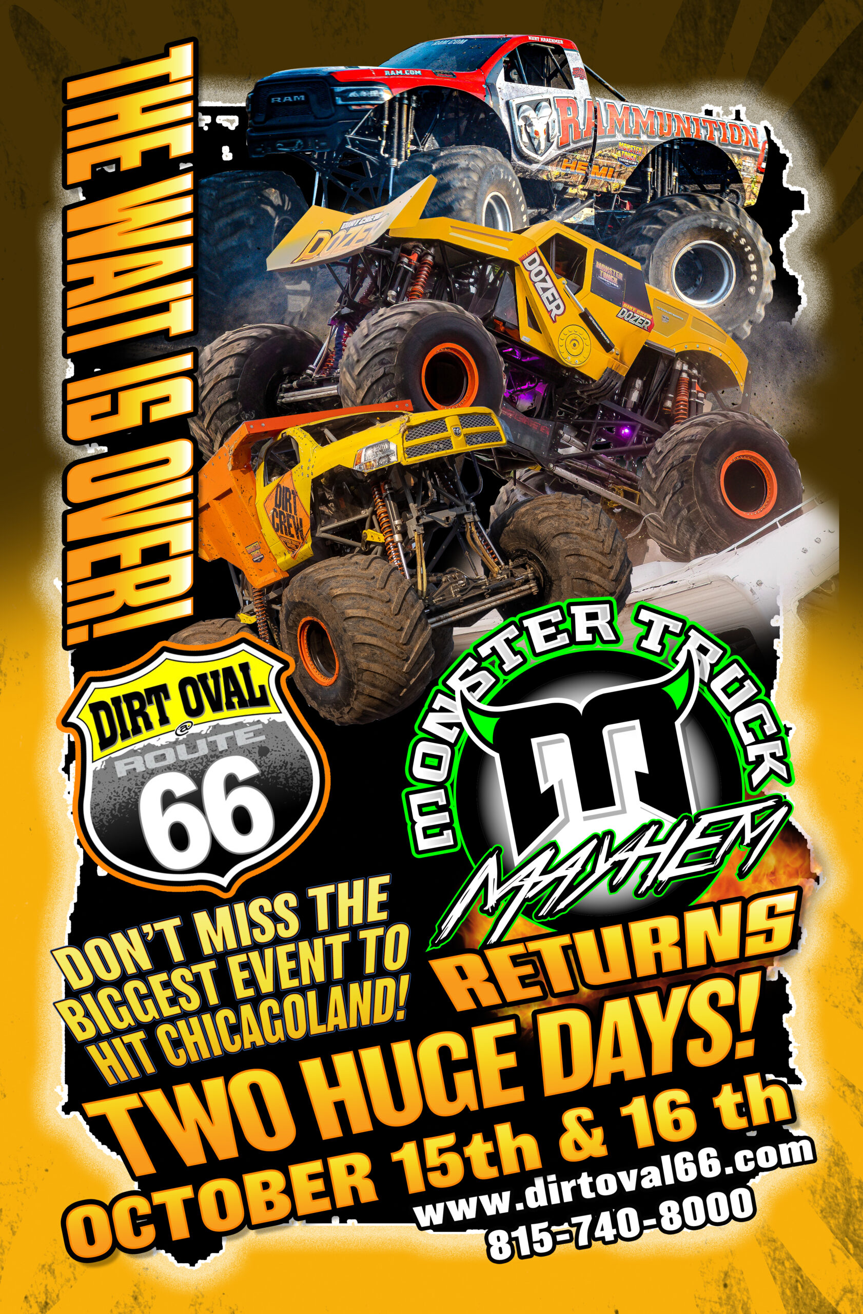 Sunday October 16th, Monster Truck Mayhem, FreeStyle MotorCross, Extreme Trailer Racing